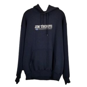 Jim Thorpe Pennsylvania JT Hoodie Sweatshirt Blue Heavy Weight Men's Size Large